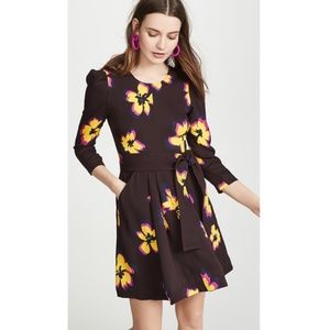A.L.C. Silk Brown Floral Wrap Belt Midi Dress